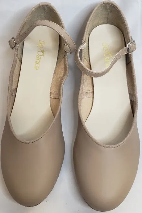Stone Gray mesh construction 1.25" Meredith -- Mary Jane Ballroom Shoe -- Tan