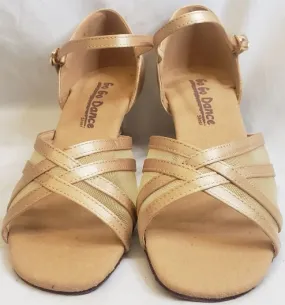 Island Step Party Mood 1.3" Harla -- Women's Thick Heel Latin Sandal -- Light Tan Satin