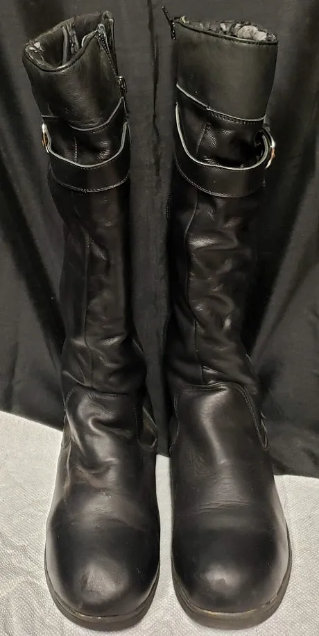 Brogue Detail 1" Alayna -- Women's Flat Heel Dress Boot -- Black