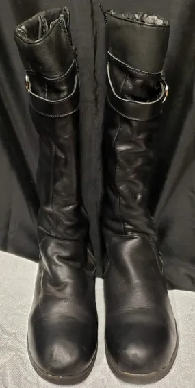 Brogue Detail 1" Alayna -- Women's Flat Heel Dress Boot -- Black