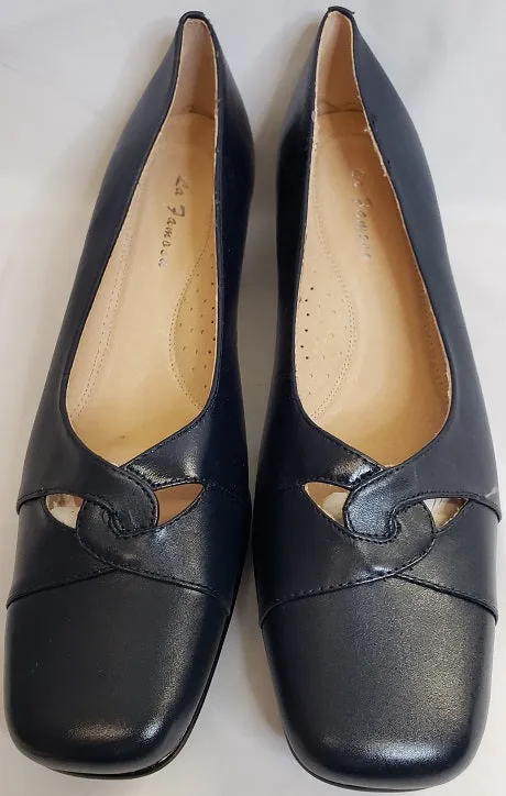 2.25" Elizabeth -- Women's Leather Pump -- Navy Blue Stacked Heel