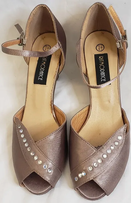 Camera Look Arch Support Daily Walk 2.38" Anara - Closed Back/Open Toe Ballroom Shoe - Bronze Satin