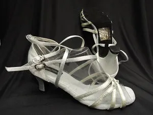 Fight Mode 2.38" Brandy -- Flare Heel Latin Sandal -- Silver Satin