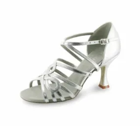 2.5" Brenda -- Flare Heel Latin Sandal -- Silver Moon Walk