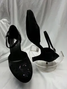 2.5" Doris-- Closed Toe Ballroom Shoe -- Black Silk/Sequins Fashion Edge