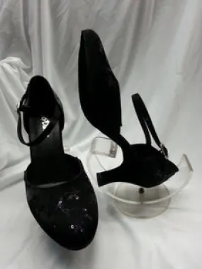 2.5" Doris-- Closed Toe Ballroom Shoe -- Black Silk/Sequins Heel Safe