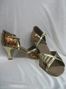Pose Ready Brave Walk 2.5" Flor -- Flare Heel Latin Sandal -- Leopard/Gold