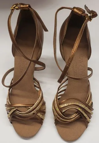 Quick Drying Casual Wear Desert Path 2.5" Jessica I -- Women's Latin Ballroom Sandal -- Gold Scale/Dark Tan