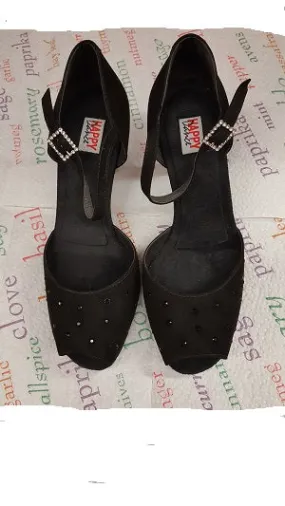 Cotton Base Nordic Tone 2.75" Gerri - Flare Heel Latin Sandal -- Black Suede