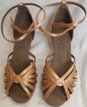 2" Sadie -- Wide Heel Latin Sandal -- Tan Satin Quick Drying Casual Wear