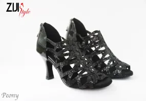 3.25" Peony -- Women's Latin Sandal -- Black Sequins Classic Base