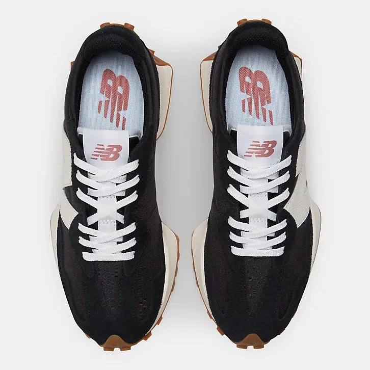 327 - Black with White running in multi - lane tracks shoes