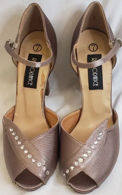 3.38" Hilda -- Closed Back/Open Toe Ballroom Shoe -- Bronze Satin Neutral Glow