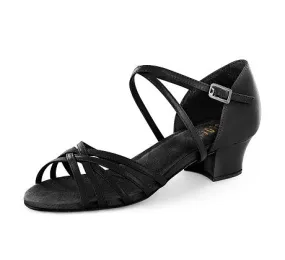 1.5" Annabella -- Women's Block Heel Latin Sandal -- Black Garden Mood Supportive Core All Ages