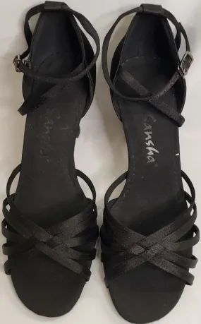 Chic Cool Training 3" Alaia -- Flare Heel Latin Sandal -- Black Satin