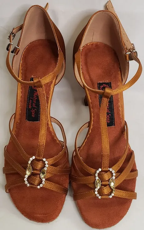 Fresh Tone 3" Emily -- Flare Heel Latin Sandal -- Gold Satin