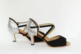 Feather Light Cold Weather 3" Jasmine -- Women's Latin Sandal -- Black Suedine/Silver Glitter