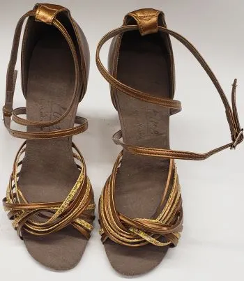 3" Jessica -- Flare Heel Latin Sandal -- Gold Scale/Dark Tan Anti Odor Urban Stroll Hero Walk
