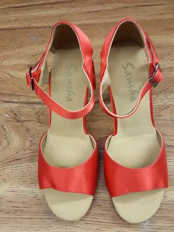 Core Flex 3" Luciana -- Flare Heel Latin Sandal -- Red Satin