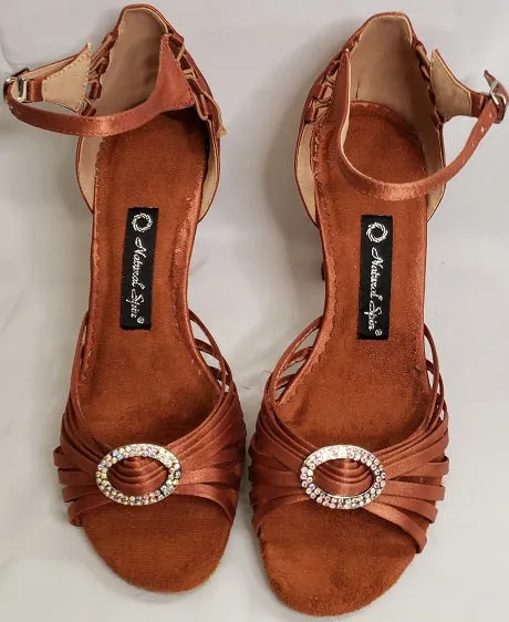 Fire Red Enhanced grip 3" Stephanie -- Flare Heel Rhinestone Latin Sandal