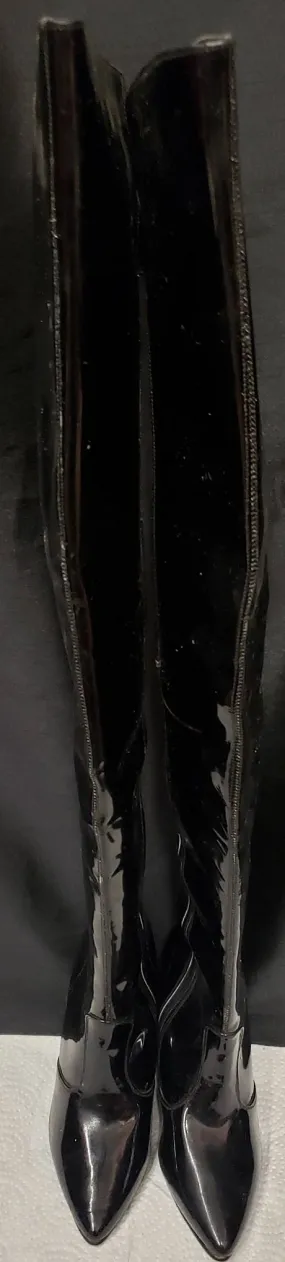 5" Diamonique -- Women's Thigh High Dress Boots -- Black Patent Editorial Look