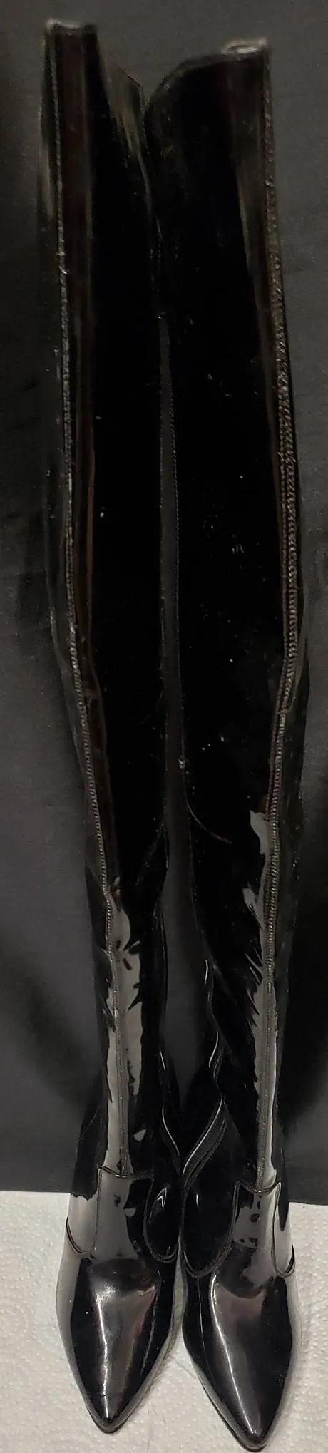 5" Diamonique -- Women's Thigh High Dress Boots -- Black Patent Editorial Look