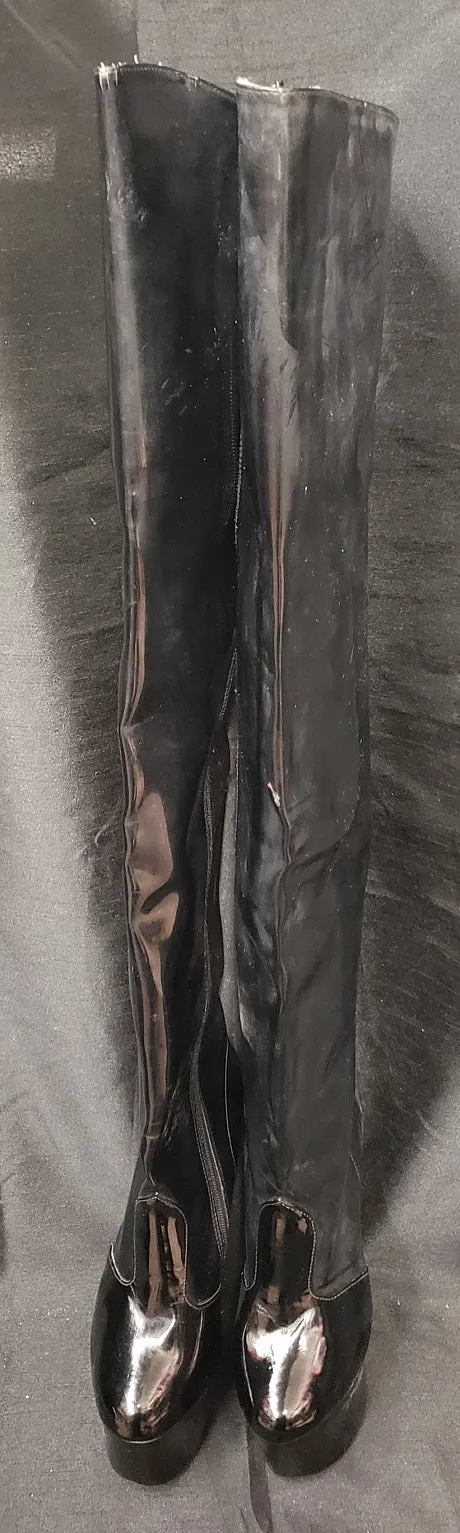 Leather Finish 7" Alexandria -- Women's Thigh High Platform Dress Boot -- Black Patent