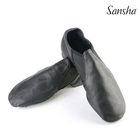 Daniel -- Leather Split Sole Jazz Shoe Slip-on, Suede Sole -- Black Dual Tone