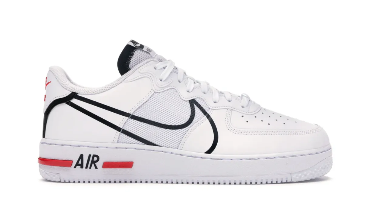 Flexible Fit Nike Air Force 1 React White Black Red (GS)