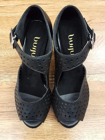 3" Onyx -- Women's Flare Heel Latin Sandal -- Black Comfort Grip