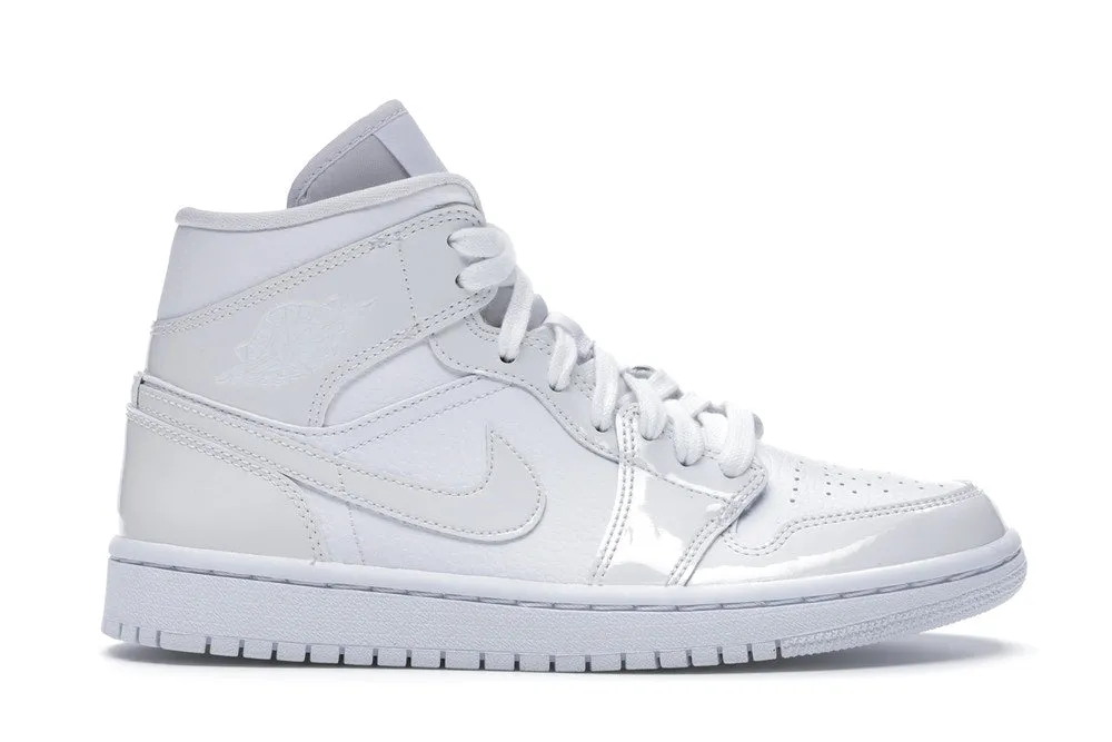 Jordan 1 Mid Triple White Patent Swoosh (W) Block Walk