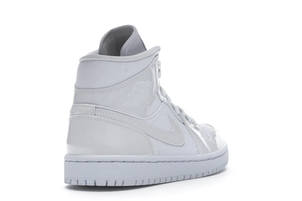 Pair Quick Star Walk Jordan 1 Mid Triple White Patent Swoosh (W)