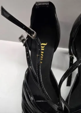 Ice Grip Multi Purpose 3" Impressions -- Women's Flare Heel Latin Sandal -- Black Patent