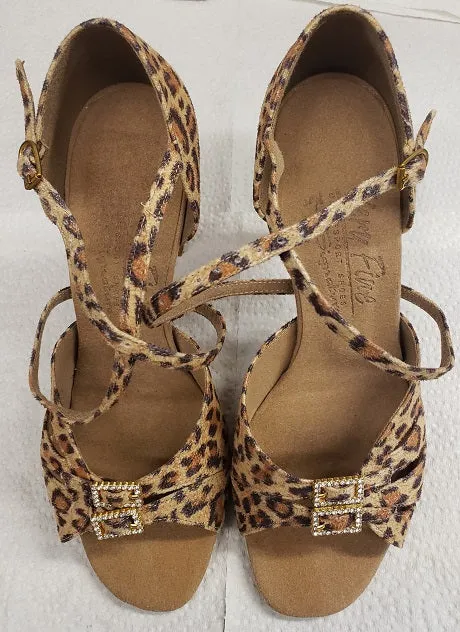 3" Angela -- Flare Heel Latin Sandal -- Leopard Step Free Cushioned Footbed
