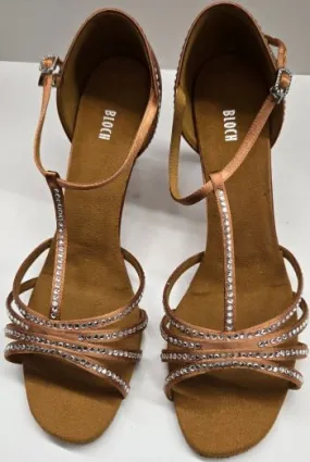 Quick Pack 2.5" Guilia -- Flare Heel Latin Sandal with Rhinestones -- Dark Tan Satin