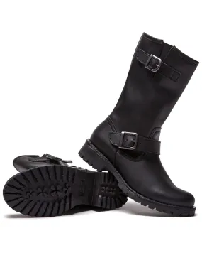 Flat Sole Mixed Textures Mid-Length Moto Boots