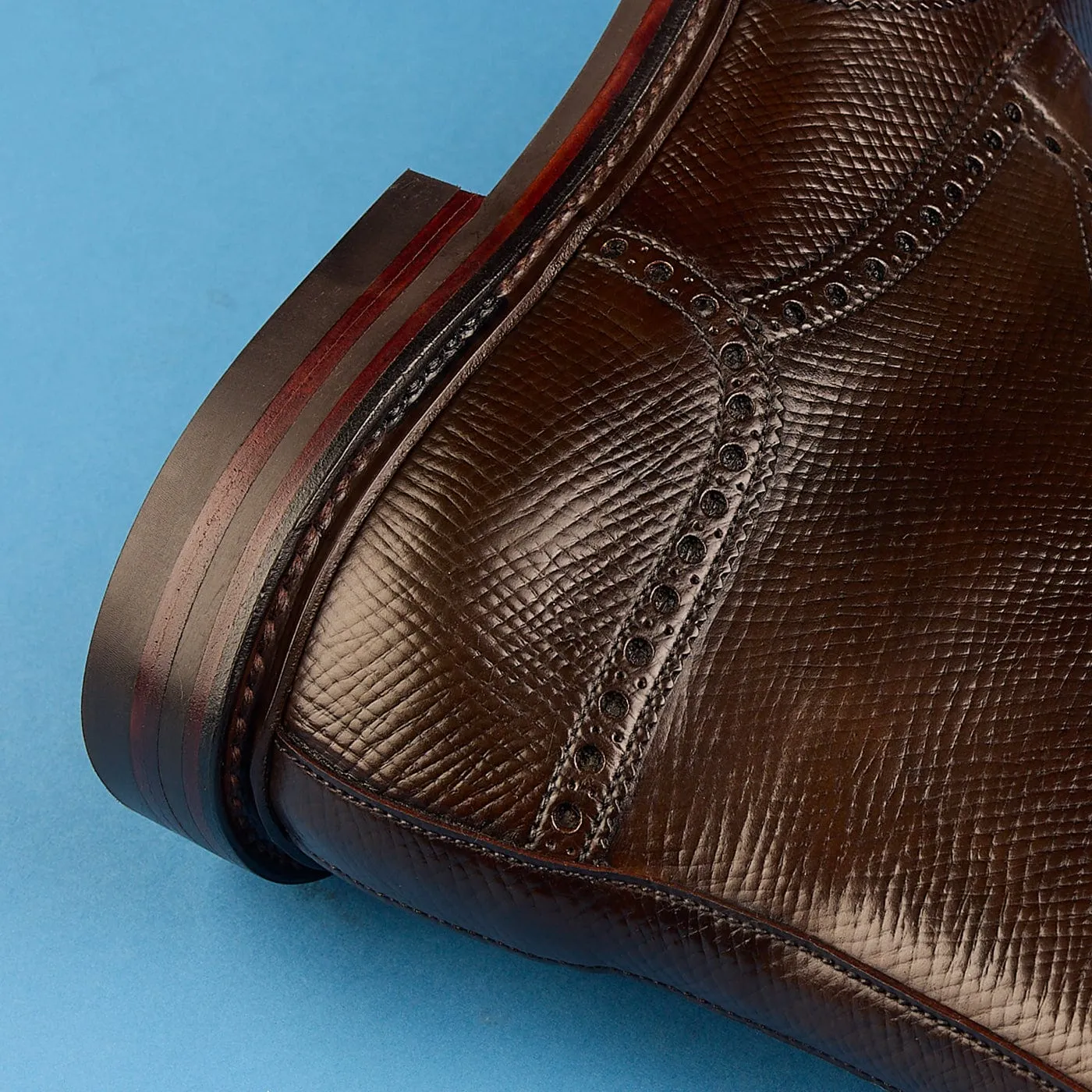 Islay Dark Brown Hatch Grain Cordovan Suede Surface Wide Cut