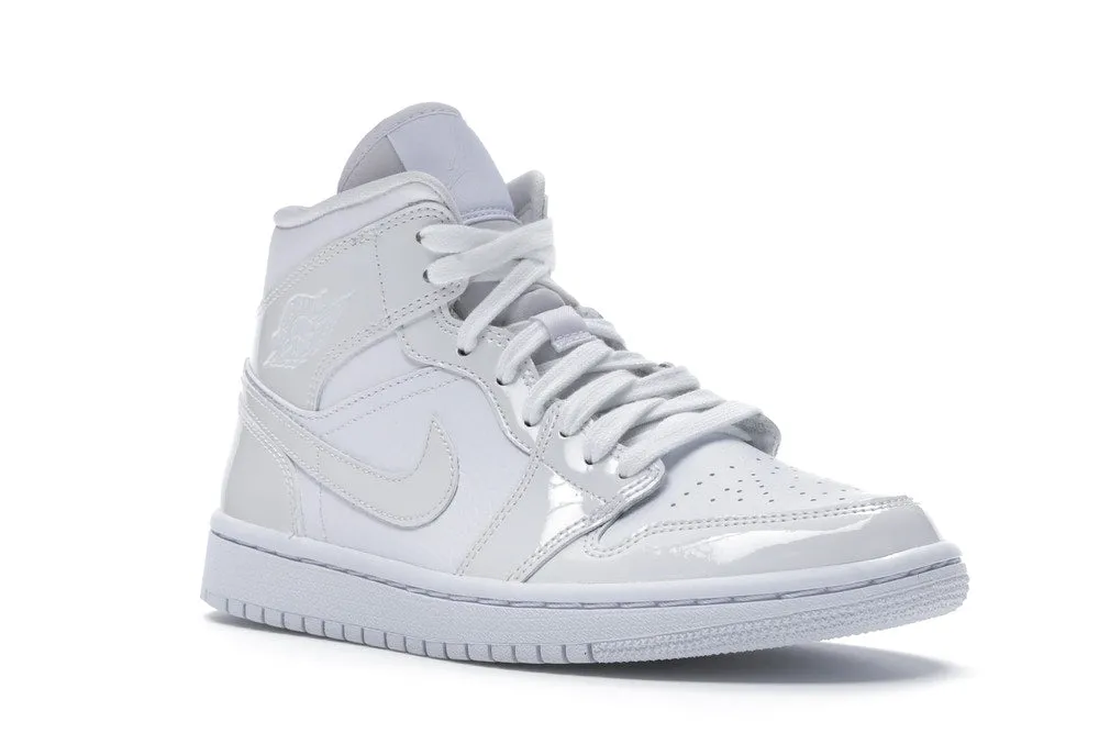 Jordan 1 Mid Triple White Patent Swoosh (W) Retro Mood