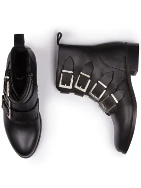 Elastic Band 4 Strap Biker Boots