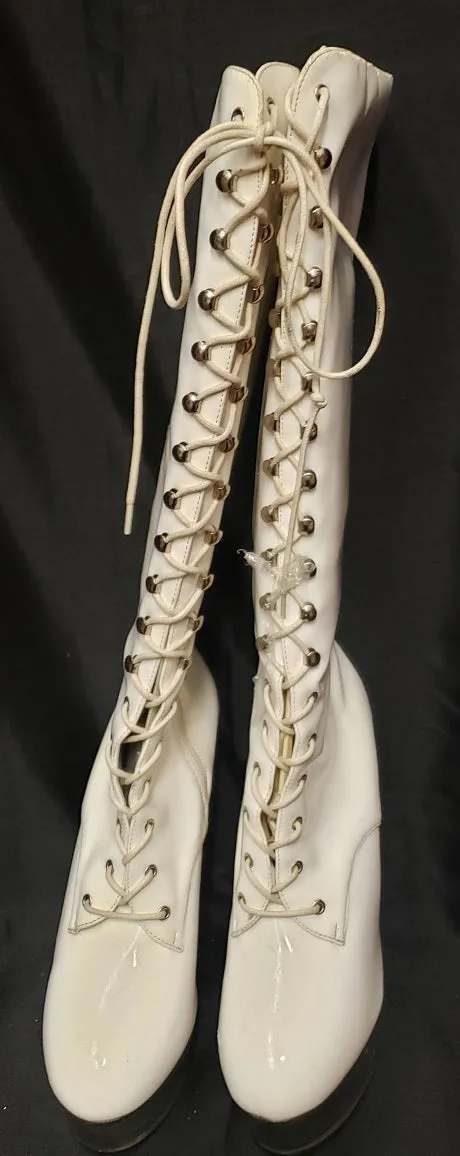 6" Kiss -- Women's Granny Style Dress Boot -- White Patent/Clear Vintage Shade