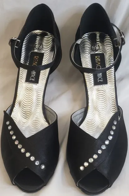 Shine Bright 2.38" Anara -- Closed Back/Open Toe Ballroom Shoe -- Black Satin