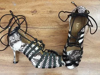 Rapid Motion Arch Support Wellness Seekers 3" Tayla -- Women's Flare Heel Latin Sandal -- Black/White