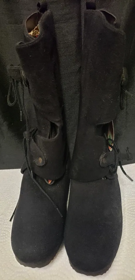 Renaissance -- Women's Flat Heel Boots -- Black Suedine Prestige Mode Art Exhibition