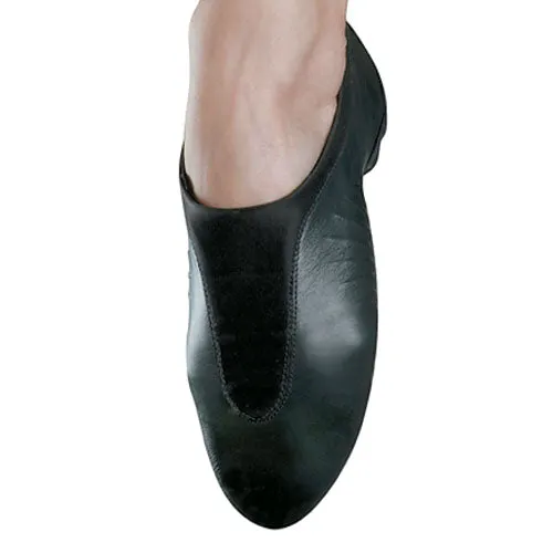 Comfort Tongue Block Walk Roland -- Split Sole Jazz Shoe Slip-On, Suede Sole Patch -- Black