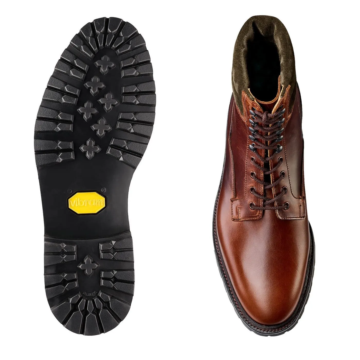 Ross Chocolate Hurricane Hide & Earth Green Suede Collar Fur Trim