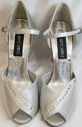 3.38" Hilda -- Closed Back/Open Toe Ballroom Shoe -- Silver Satin Cushioned
