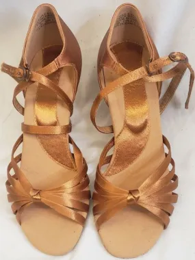 2.5" Tatiana Flared Heel Latin Sandal -- Cinnamon Satin Angel Glow