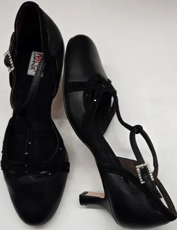 2" Samara -- Tango Shoe -- Black Leather/Black Suede Luggage Fit