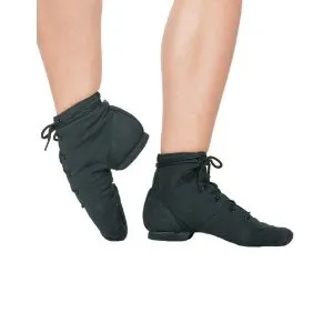 Leather Touch Moses -- Canvas Split Sole Jazz Boot, Suede Sole -- Black