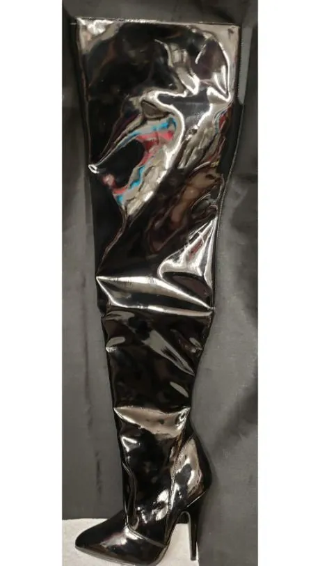 5" Beverly -- Women's Thigh High Dress Boot -- Black Patent synthetic material